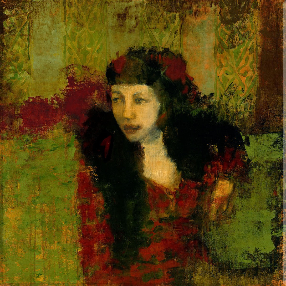 Image of "Red Dress/Black Scarf"